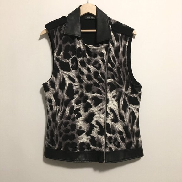 Wool Blend Leopard Print Moto Vest - Picture 1 of 16